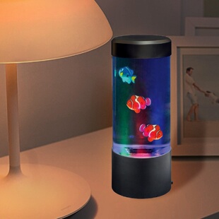仿真LED电动鱼缸水母水族箱猫咪玩具儿童男女孩礼物桌面摆件夜灯