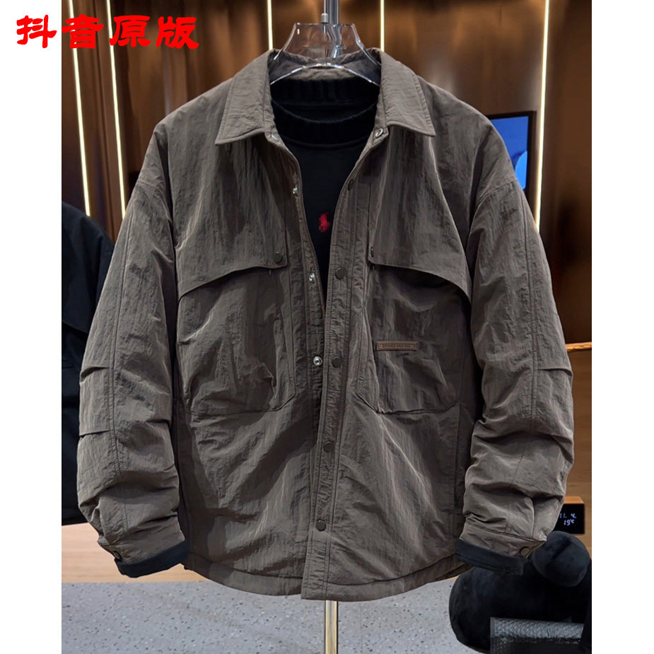 轻薄90鸭绒翻领羽绒服男冬季宽松潮牌男士大码工装保暖外套男款潮
