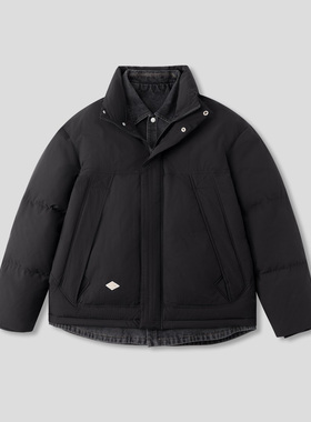 2026冬季爆款百搭休闲防风高领牛仔拼接假两件羽绒服