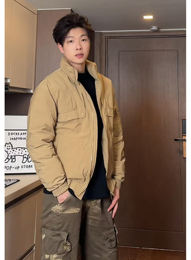 2026冬季爆款美式复古飞行员夹克潮牌宽松羽绒服