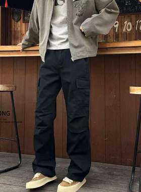 Entong美式街头复古cleanfit大口袋工装裤男加绒宽松直筒休闲长裤