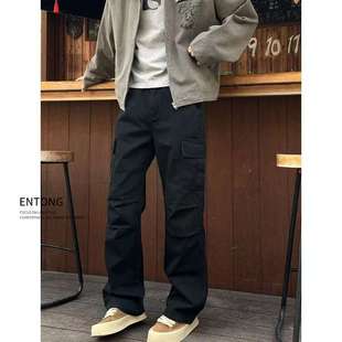 Entong美式街头复古cleanfit大口袋工装裤男加绒宽松直筒休闲长裤