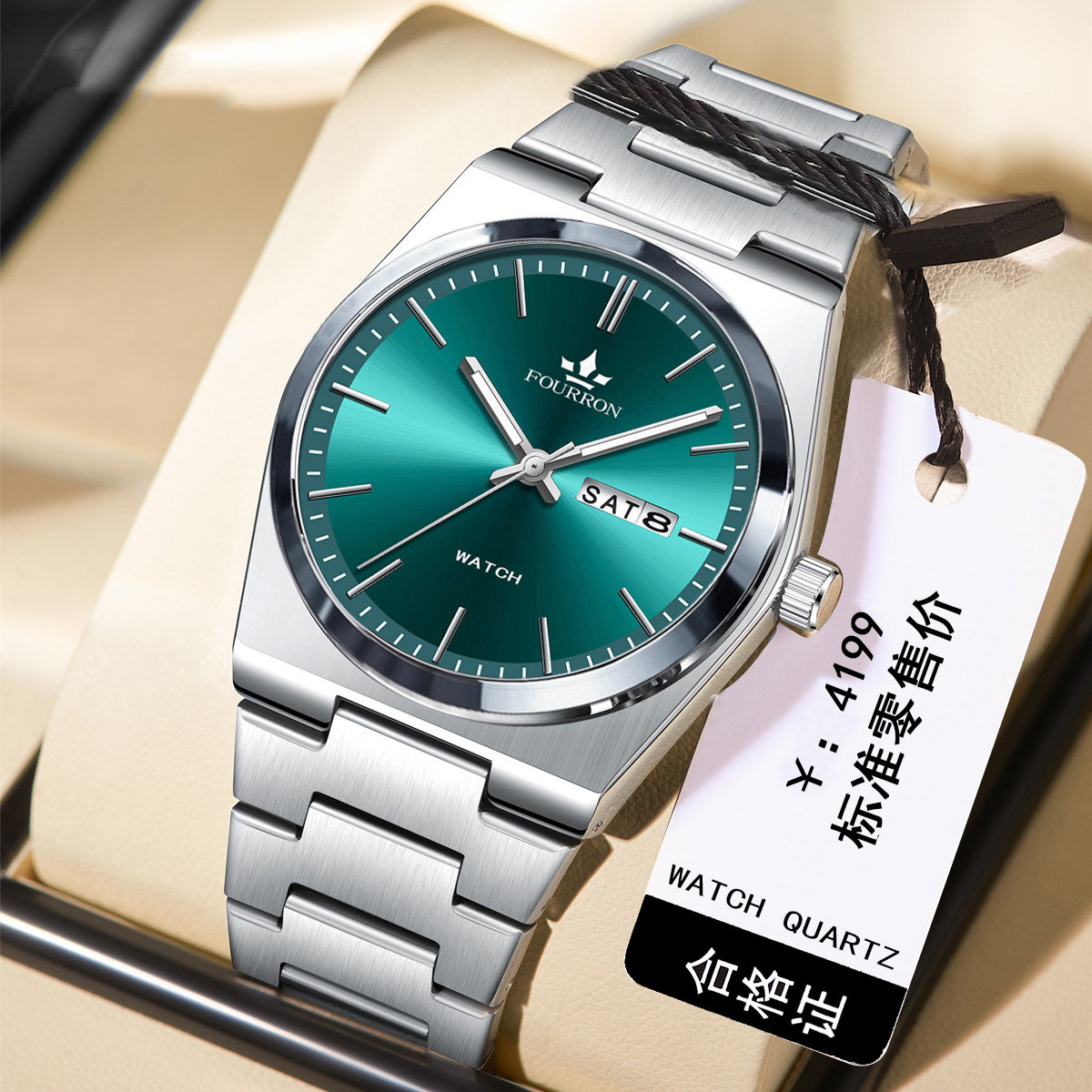 不锈钢蝴蝶扣男士简约双日历非机械多功能防水手表跨境爆款商务