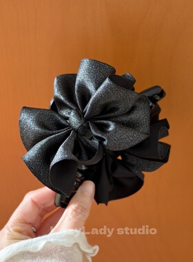 高货 黑灰色气质轻奢复古蝴蝶结抓夹优雅小香风鲨鱼夹盘发夹子女