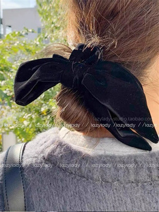 丝绒不规则蝴蝶结设计发圈 超仙韩国软糯绒面肠圈头花黑色发绳女