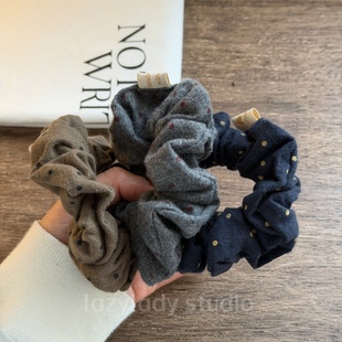 中号 棉麻 韩系波点大肠发圈简约气质小众百搭头绳慵懒风发饰发绳
