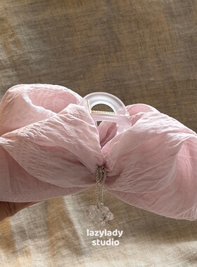 chao正的浅淡的粉紫色泡泡蝴蝶结大号抓夹 韩系耐看盘发鲨鱼夹女