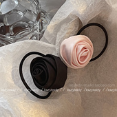 小众法式 blackpink少女立体缎面玫瑰花朵发绳发圈氛围感头绳女