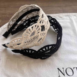 精致小众 棉质蕾丝宽版头箍 米色 黑色百搭温柔发箍发卡女