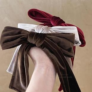 清！原30 丝绒质感飘带蝴蝶结发夹马尾夹发饰 半扎发横夹弹簧夹