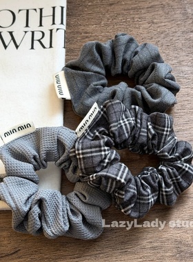 清！原14 灰色格子条纹冷灰色马尾发圈发绳皮筋丸子头发饰头绳女