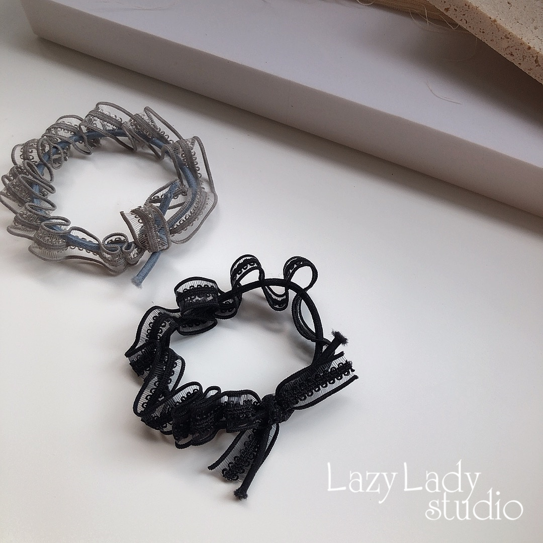 手工蕾丝发绳高弹力网纱褶皱打结