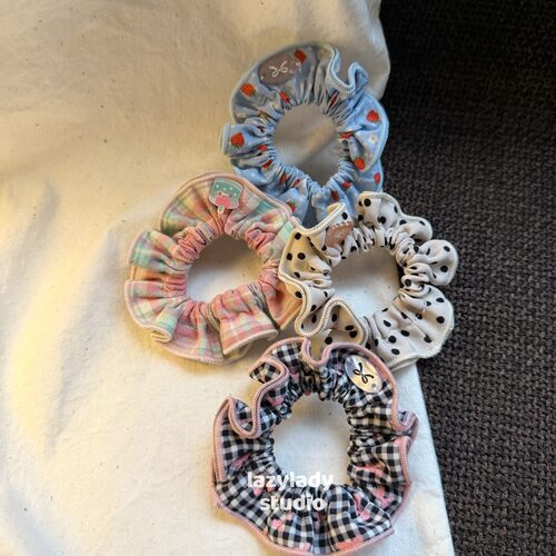 童趣4色！小而精致棉质褶皱木耳肠圈 实用不伤发皮筋头绳发绳发圈