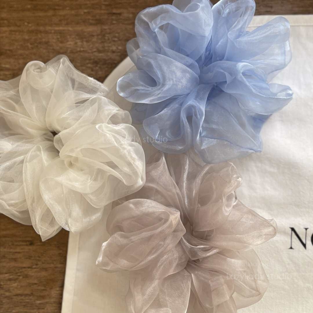 大号轻纱春夏头花 仙气温柔素色饱满蓬松丸子头发圈马尾发圈发绳