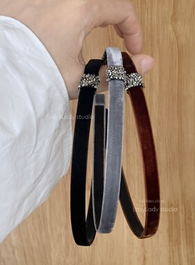 3色 精致款  细窄版秋冬丝绒方钻扣头箍 小众设计高级气质发箍女