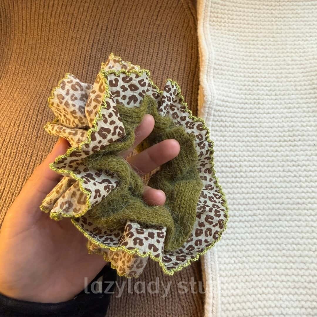 小众复古秋冬毛线针织头花 撞色拼接洋气甜美发圈肠圈发饰女