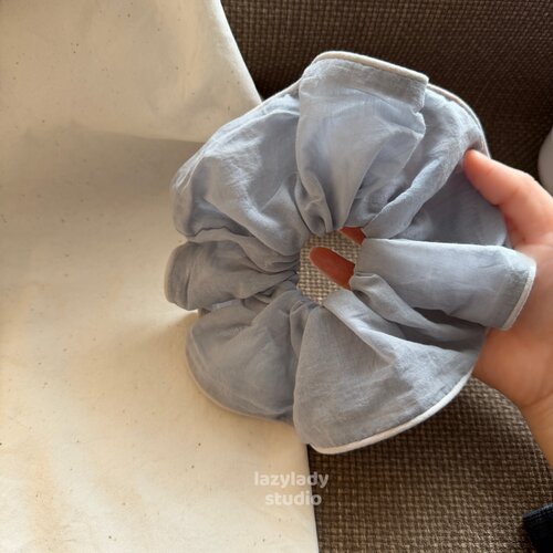 棉麻材质 淡淡的天蓝色柔和蓝色锁边发圈 小众复古精致头花发绳