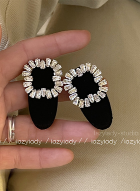 2只装 方扣闪钻精致丝绒短款发夹侧边夹水钻植绒鸭嘴夹边夹发卡女