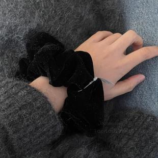 细闪!blingbling满天星丝绒大号黑色肠圈 法式复古秋冬马尾发圈