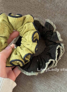 芥末黄绿显白色 针织棉麻发圈 小众不撞款ins风头花马尾发饰女