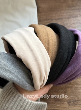 艺术生风格的5色纯色宽边发箍 精致头包脸修饰脸型头箍发窟发饰女