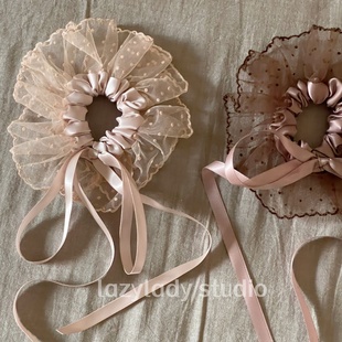 小高货 甜而不腻的波点蕾丝裙摆发圈韩国头绳超大网纱大肠圈头花