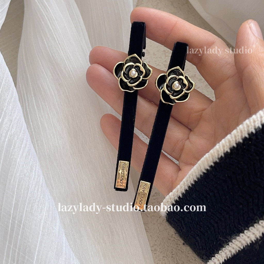 2只装。小香风山茶花一字夹黑色滴油珍珠丝绒秋冬刘海夹边夹发饰,饰品/流行首饰/时尚饰品新,发饰,淘宝优惠券,粉丝福利购,淘宝优惠卷