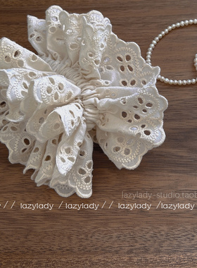 高版本纯棉！氛围松弛感复古发圈 米色发绳镂空蕾丝肠圈头花头绳