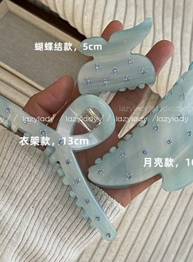醋酸材质！发量适中到偏多！精致镶钻绿色鲨鱼夹鲨鱼抓盘发抓夹女