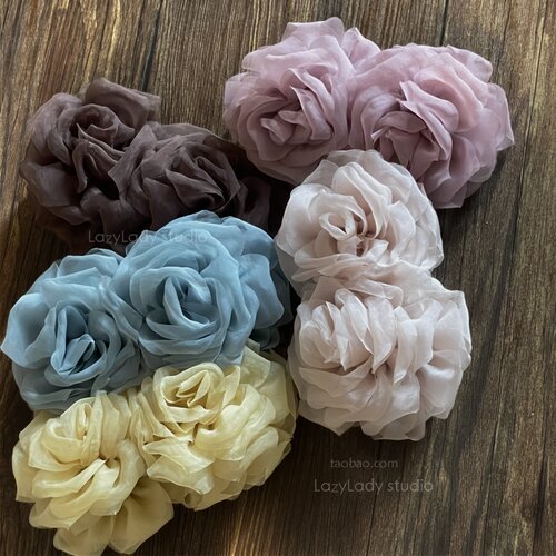 温柔小众的颜色 高货 大朵网纱玫瑰花朵香蕉夹 马尾盘发竖夹抓夹