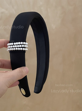 手作 精致黑色珍珠发箍女高级感轻奢头箍高颅顶发饰女