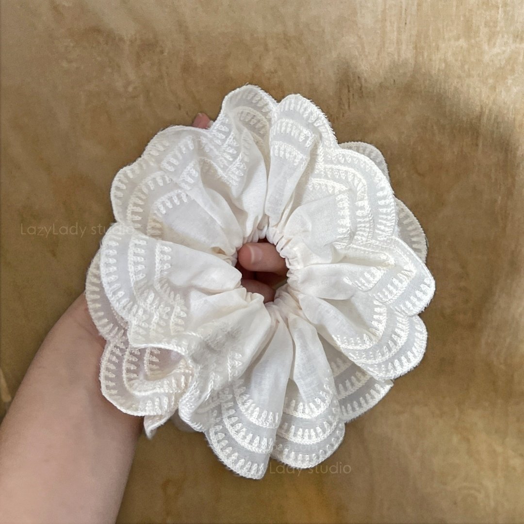 仙气日常款 双层刺绣花瓣法式大肠发圈气质优雅百搭丸子头花发绳,饰品/流行首饰/时尚饰品新,发饰,淘宝优惠券,粉丝福利购,淘宝优惠卷