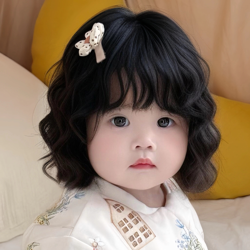 婴儿假发女宝宝日常可爱短卷发微卷短发蓬松波波头写真道具全头套