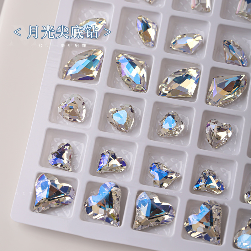 月光色K9玻璃尖底钻超闪多切面