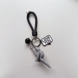 石像人情侣钥匙扣卡通可爱汽车钥匙创意个性挂件真皮男女一对ins