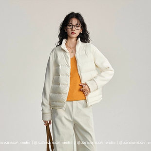 拒绝臃肿 摇粒绒拼接短外套小立领排骨羽绒服女 90匈牙利白鸭绒