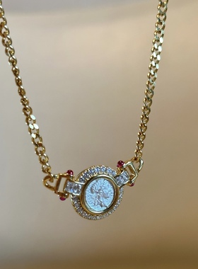 S925银镀24k金水泽仙女哑银复古古币古巴项链锁骨链