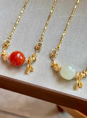 应是风骨色 | S925银镀金南红晴水和田玉可拆卸新中式纯银项链