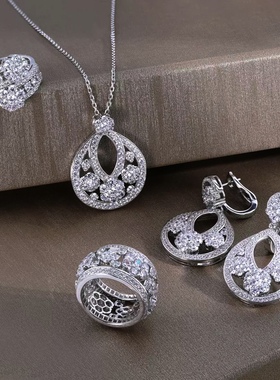 Snow Flake系列雪花戒指女奢华指环925纯银镀金欧美项链耳环