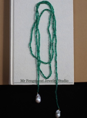 法式设计天然巴洛克珍珠绿玛瑙长款项链欧美高级感百搭串珠毛衣链