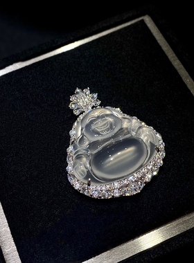 S925银镀白金 高冰水沫玉髓系列 大公佛葫芦新中式珠宝项链吊坠