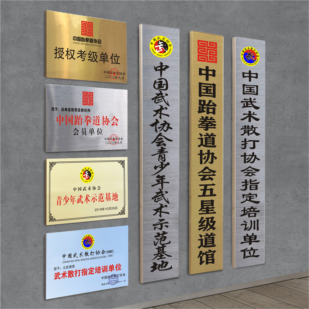 跆拳道金属奖牌授权牌考级单位铜牌晋级官不锈钢牌钛金牌武术牌匾