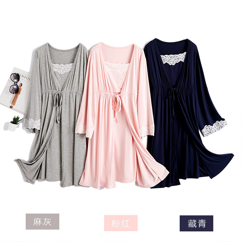 YANO MODAL NURSING SLING NIGHTGOWN SET SPRING|SUMMER NEW NIGHT SKIRT MATERNITY CLOTHES PURE COTTON PAJAMAS CONFINEMENT SERVICE