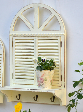 壁挂百叶窗户装饰架法式田园做旧木质挂式花盆架花园店铺墙面壁饰
