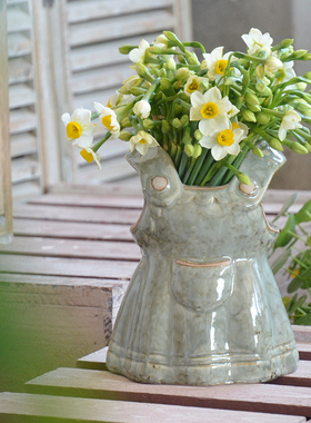 欧式陶瓷裙子围裙花器文艺复古花瓶摆件创意客厅水养水培插花装饰