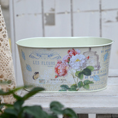 铁艺花园花器创意家居椭圆形花桶客厅铁皮法式 田园风清新多肉花盆