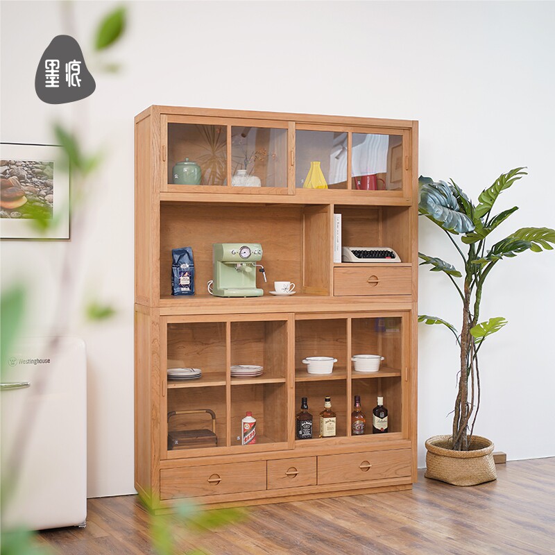 重庆北欧日式中复古樱桃实木酒柜餐边柜咖啡储物收纳展示书柜定制