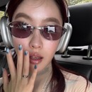 404 Y2K时髦太阳眼镜甜酷女 店复古金属猫眼紫色墨镜防紫外线韩版