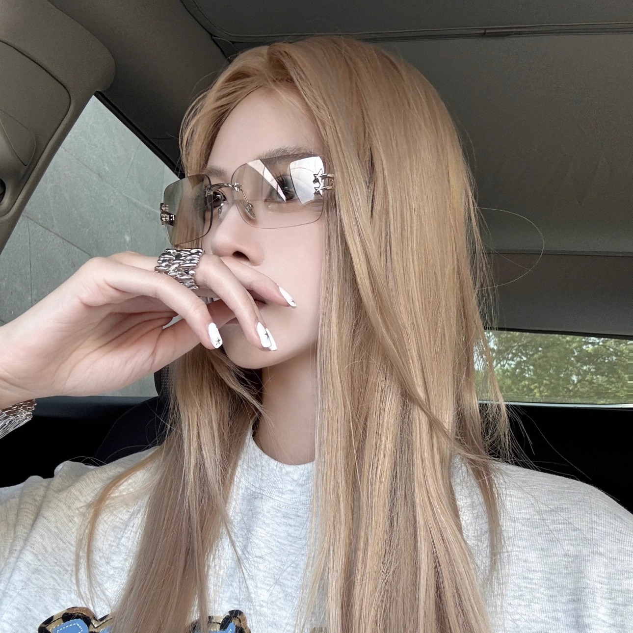 404的店五角星Y2K水银墨镜长方形连体太阳眼镜防紫外线时髦ins女