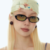 404 店复古椭圆时髦茶色Y2K墨镜链条防紫外线凹造型太阳眼镜女潮